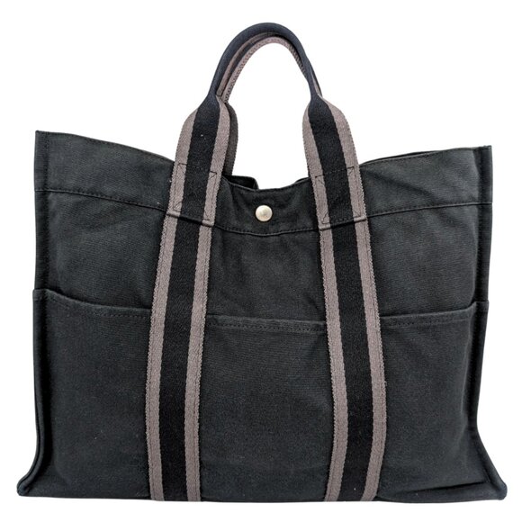 Hermès Black Cotton Canvas Fourre Tout MM Casual Snap Tote Bag Made in France - Picture 1 of 11